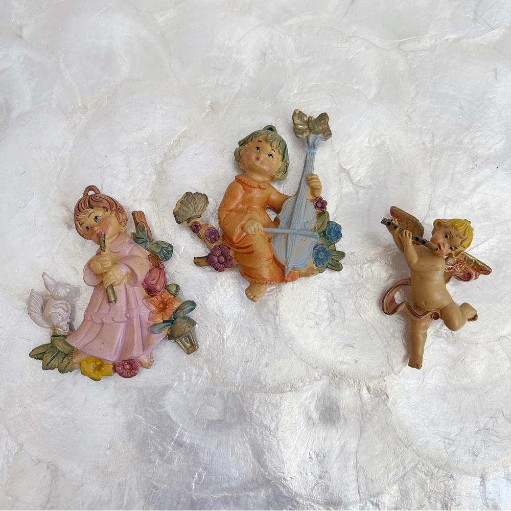 Vintage 1960s Italy Handmade Angel Musical Ornaments Set of 3 Renaissance